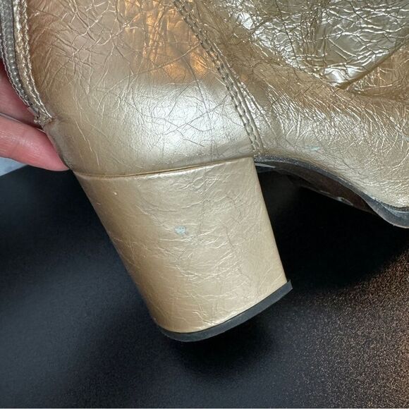NEW Free People metallic gold crackle leather slouchy tall heel boots size 37 - Picture 8 of 13